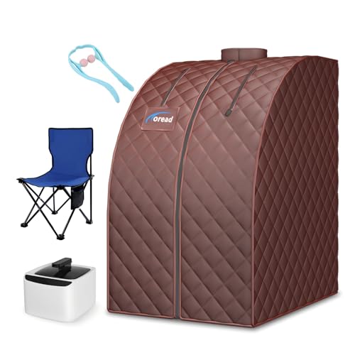 TOREAD Single Person Sauna Portable Folding Steam Sauna with 1000W& 2.6L steam Generator, Personal Sauna Tent for Relaxation, Fast Heating in 6 Min, with Remote Control, Brown by TOREAD - Used condition - US$71.99