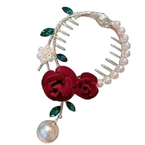 GLIMM Style Rose Shape Hair Clip High Ponytail Woman Hairpin Female Hair Accessories Elegant Wedding Party Hair Claw barettes and Hair Clip for Girls Cute Hair Clip for Girls Hair Clip for Styling