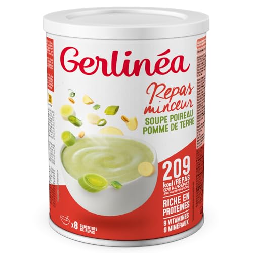 GERLINÉA Soupe Poireau Pomme de Terre – Substitut de Repas Minceur Riche en Protéines – 9 Vitamines et 9 Minéraux – Faible en Graisses Saturées – 8 Repas –Soupe Déshydratée –à Reconstituer, Pot 424 g