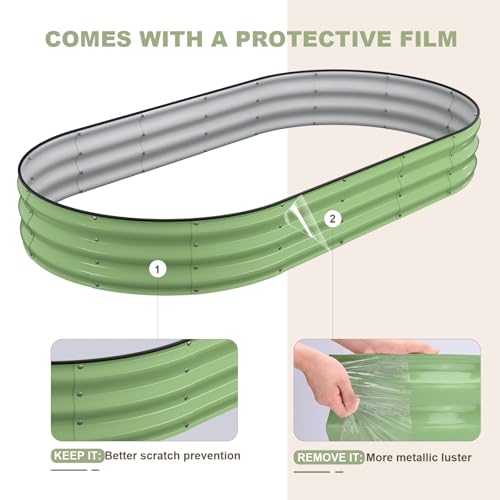 Patiobay Raised Garden Bed, 8x4x1ft Galvanized Outdoor Planter Beds with Safety Edging and Gloves, Oval Metal Planter Box for Gardening Vegetables Flowers Herb-Green by Patiobay - Image 4