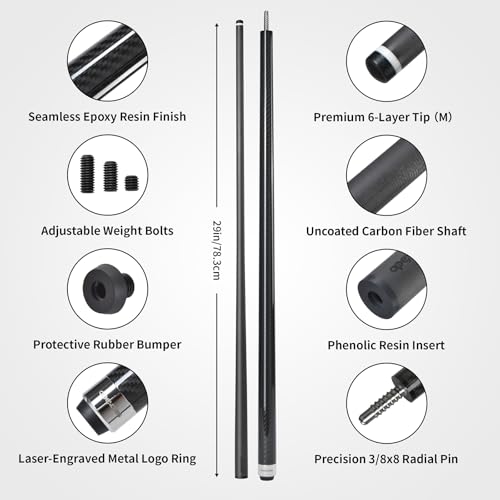 Image of Carbon Fiber Pool Cue 12.5mm 11.5 10.5 Adjustable Weight 19 20 oz