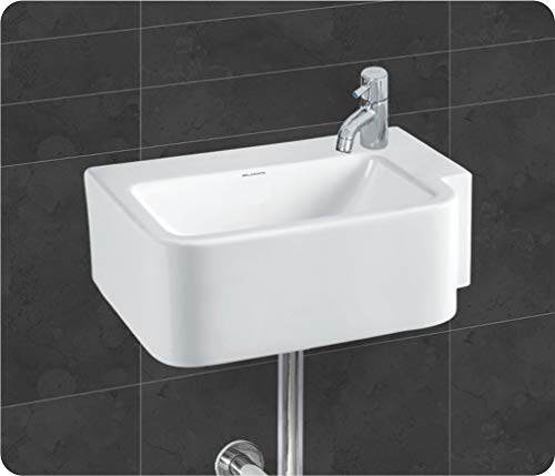 Image of Wash Basin Wall Hung cum Counter Table Top Mounted Glossy Finish White Sink for Bathroom 18 x 13 x 5 Inch