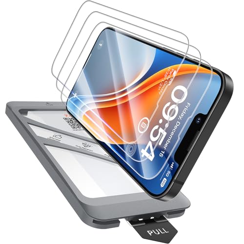 TAURI 4 in 1 for iPhone 13 Screen Protector, 3 Pack Tempered Glass Film + 1 Dust Free Easy Installation Tool, [9H Hardness] Bubble Free Micro-curved Edges HD Screen Protector for 13