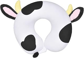 GLCS GLAUCUS Kid Travel Pillow Cute Animal Neck Pillow for Head Chin Support Soft U Shaped Plush PP Cotton Pillow for Airplane Car Traveling Sleeping White Cow