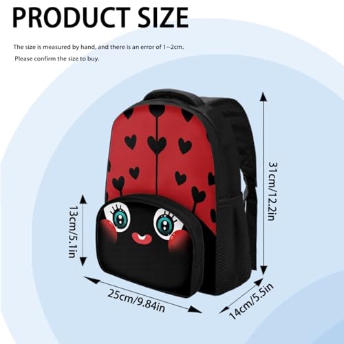Cute Ladybug Backpack for Girls with Lunchbox Lightweight Toddler Bookbag Set with Pencil Case Casual Daypack Travel Bag 12" School Supplies Bag for Students4