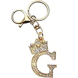 Letter Keychain for Women,Initial Letter Keychain with Rhinestone,A-Z Crystals Alphabet Keyrings Gold Metal Letter Keychain for Purse Handbags Gift Choice G