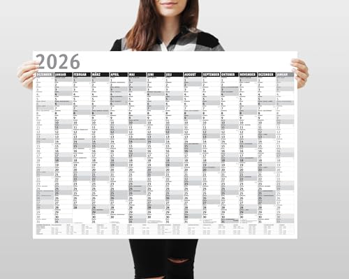 MARZEI24® Din A1 Wandkalender für 2026, 14 Monate, Jahreskalender Monatsübersicht, (84,1 cm x 59,4 cm),Planer Termine, für Büro usw. Jahresplaner, Monatsplaner, Familienkalender, Kalender gefaltet