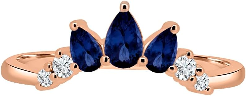 1 Ct Pear Cut Blue Sapphire Womens Curved Stackable Band Ring 925 Sterling Silver 14K White Gold Plated