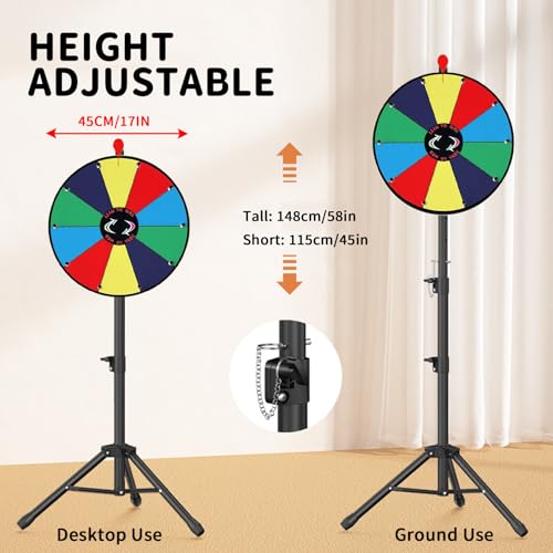 TAZZOR Glücksrad zum Drehen, Drehrad Höhenverstellbar Roulette-Spinner des Glücks, mit Trocken Abwischbarem Marker und Radiergummi, 14 Slots Glücksrad Spielzeug, für Lotteriespiele, Wortspiele