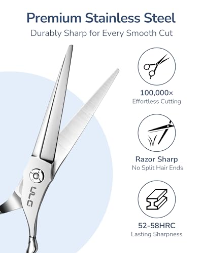 Image of ULG Professional Hair Cutting Scissors 6.5 inch Japanese Stainless Steel Hand-Honed Barber Scissors for Home & Salon Use, Ergonomic Textured Handle for Men & Women