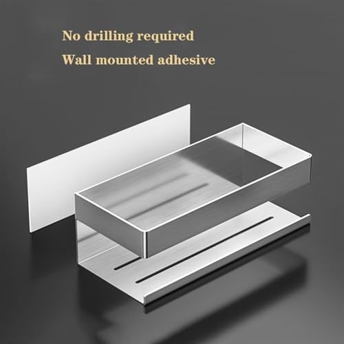 No-Drill Wall Mounted Shower Shelves - Stainless Steel Bathroom Organizer, Space-Saving Adhesive Caddy for Easy Storage - Rustproof Silver Shower Rack Solution