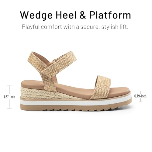 Image of Athlefit Girls Platform Wedge Sandals Open Toe Espadrille Sandals Ankle Strap Summer Dress Shoes for Toddler Little Big Kid