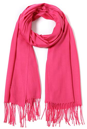 Cindy & Wendy Pashmina Shawls and Wraps Large Scarfs for Women Wedding Party Bridal Long Fashion Solid Shawl Wrap Fringes, Neon Pink, One size