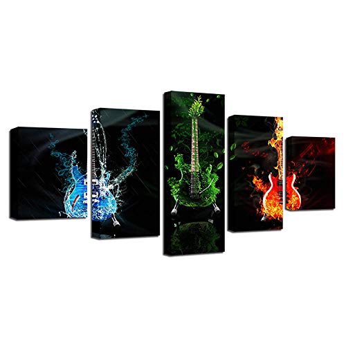 Impression sur toile 5 pièces 3 guitares, une idée cadeau originale pour mélomanes