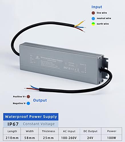 DUSKTEC 24V Power Supply 100W Waterproof, LED Strip Lights Driver 24V DC IP67, Outdoor Transformer 240V to 24 Volts for Constant Voltage Garden LED Lighting