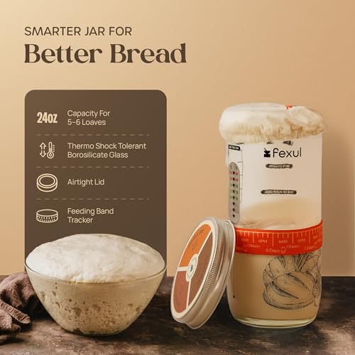 Sourdough Starter Kit with 9 Inch Banneton Bread Proofing Basket, 24oz Starter Jar & Recipe Book – Complete Sourdough Bread Baking Supplies Set with Dough Whisk & Scraper for Artisan Home Bakers by FEXUL - Image 3