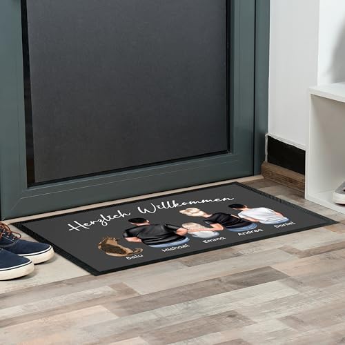 True Statements Fußmatte „Familie“ - personalisiert mit Figuren Namen Hund Katze - Familien Türmatte Fußabtretter Geschenk Einzug Neue Wohnung Schmutzfangmatte – dünn rutschfest, 50 x 35 cm