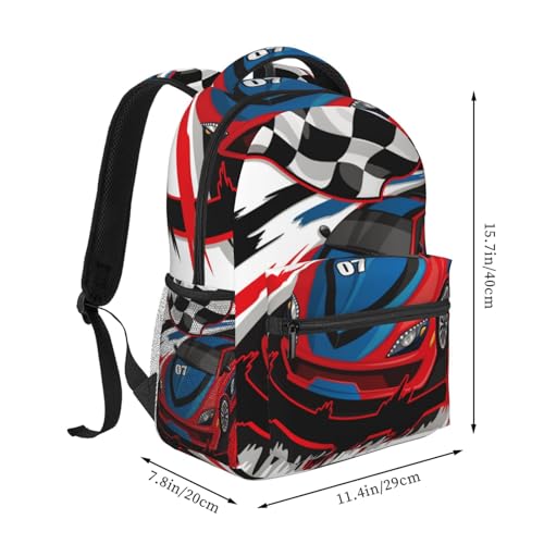Racing Car with Checkered Flag Girls Boys Backpack Elementary Middle School Backpack Bookbag for Girls Boys Kids Teen Back to School Book Bag Gifts for 2nd 3rd 4th 5th 6th Grade Students2