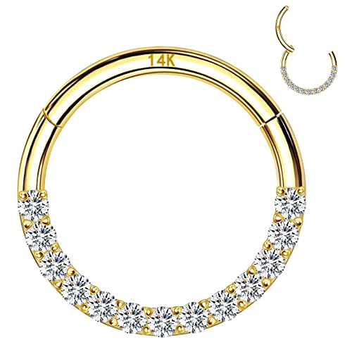 14k Yellow/White Gold Nose Rings 16G for Women & Men, 6mm 8mm 10mm Hinged Segment Cartilage Earring Hoop, Septum Rings, Helix, Rook, Tragus, Daith Body Piercing Jewelry