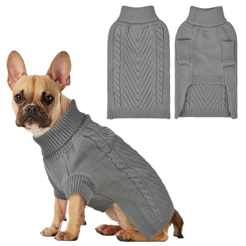 Lonepetu Dog Sweaters for Small Dogs Winter Clothes,Soft and Warm Fleece Turtleneck Knitwear,Christmas and New Year Gift for Pug,Corgi,Puppy Cocker Spaniel (Grey SM)