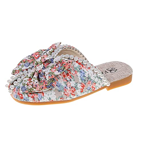 Girls Bowknot Slippers Pearl Soft Sole Princess Shoes Floral Baotou Slippers Toddlers Sandals for Girls