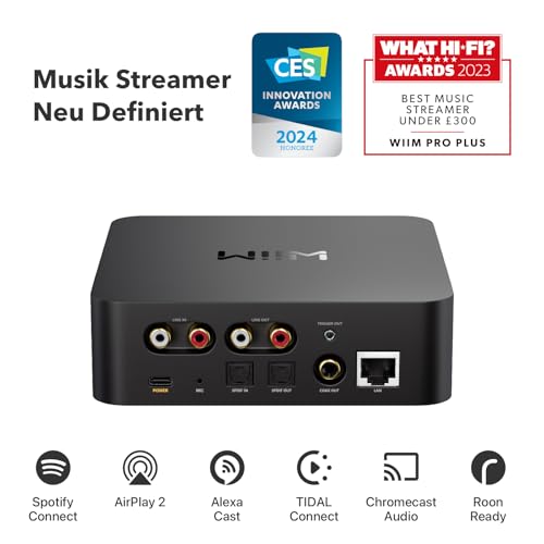 WiiM Pro Plus AirPlay 2 Receiver, Google Cast Audio, Multiroom Streamer mit Premium AKM DAC, Sprachfernbedienung, arbeitet mit Alexa/Siri/Google, streamt Hi-Res Audio von Spotify, Amazon Music, Tidal