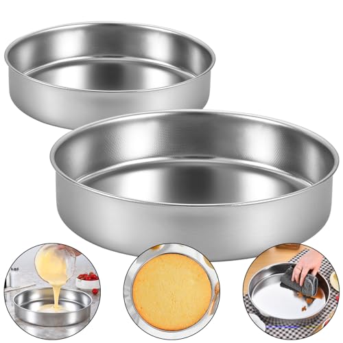 Image of Inqibee 8-9.5 Inch Round Cake Pan Set, Stainless Steel Textured Bottom