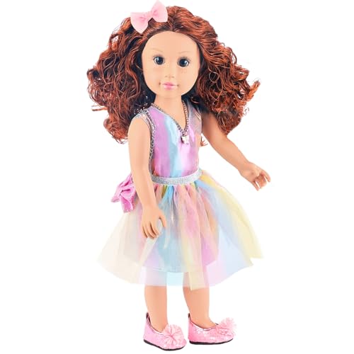 ZITA ELEMENT 18 Inch American Doll with Doll Clothes and Accessories Including 18 Inch Dolls Rainbow Dress Bow Bag Shoes Hairpin Necklace for Kids 18I