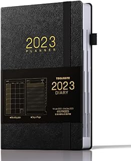 TDOLISSTE - Academic Diary 2023 Day to Page A5 Planner ( 365-page daily plan and 24-page monthly plan), Pen Loop and Inner Pocket, Hardback Cover Black