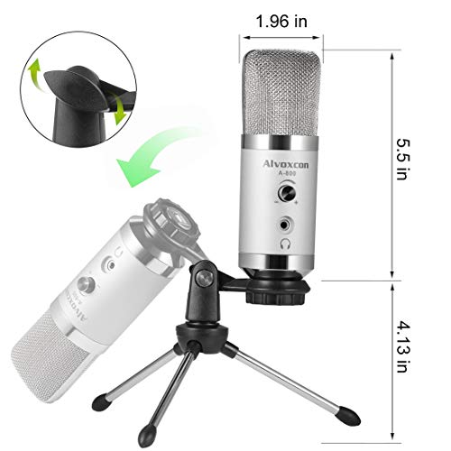 Alvoxcon USB Microphone Computer Mic with Headphone Monitor Jack for Mac & Windows PC, Laptop, Podcasting, Studio Recording, Steaming, Twitch, Voiceover, PS4 Gaming, YouTube Video,with Desktop Stand - Image 6