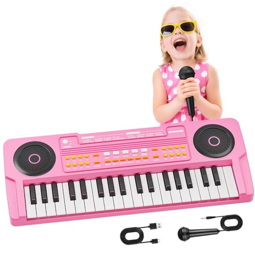 Jouet Clavier Piano Enfants Filles 37 Touches Clavier Électronique Portable avec Microphone Jouet Musical Éducatif et Cadeau pour Garçons Filles de 3 4 5 6 7 Ans Rose