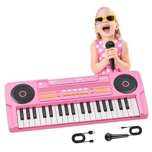 Teclado Piano Musical Educativo para Niños Piano Infantil Portátil 37 Teclas con Micrófono Juguetes Musicales Regalo para Niños y Niñas de 3 4 5 6 7 Años Rosa