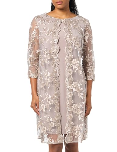 Alex Evenings Women's Midi Scoop Neck Shift Dress with Jacket (Petite and Regular), Mink-Taupe