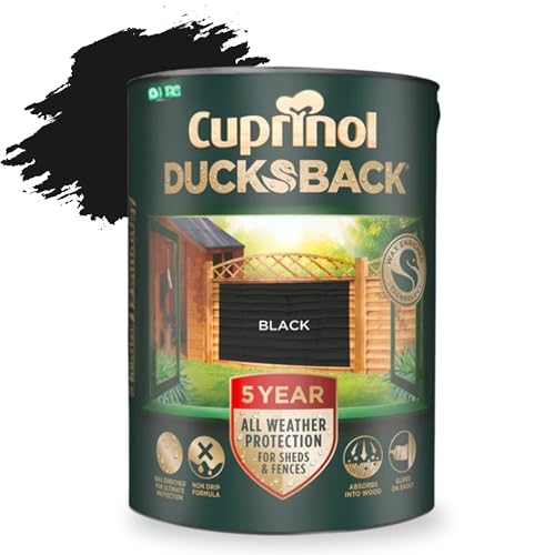 AOC24 5L Ducksback Paint - Garden Wood Treatment for Sheds, Fences & Furniture - Quick Dry Exterior Paint - Weatherproof Protection - Non-Drip, Low VOC - 10m²/L Coverage (Black, 5L)