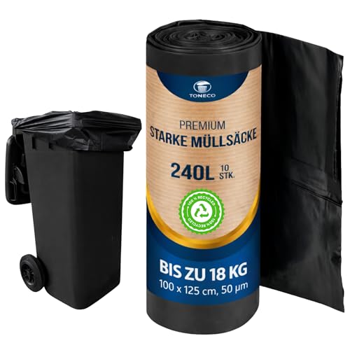 Toneco ® STARKE - Müllsäcke 240L - 20 Säcke - 100 x 125 cm - reißfest & dicht - Camping, Haushalt, Industrie - (10 bis 500 Säcke) (20)