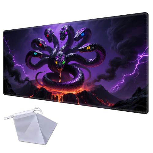 Image of FXIANGWL for MTG Playmat with Zones, Rubber Anti-Slip Back Waterproof Surface Easy to Clean, Stitched Reinforced Edges for Magic playmats with Storage Bag, Red Haired Woman Dragon