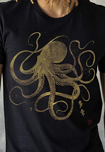 T-shirt de calligraphie japonaise pieuvre pour homme et femme - Noir - Medium – vue 2