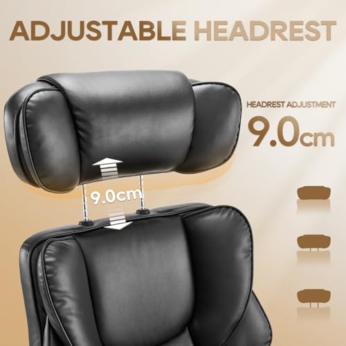 COLAMY Executive Office Chair for home - Ergonomic High Back Desk Chair with Footrest, PU Leather Computer Chair with Removable Lumbar Pillow(Black) - Image 5