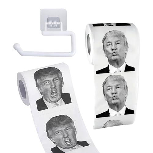 2 Rollen Trump Toilettenpapier mit 2 Skurrile und Witzige Designs Klopapier WC Papier Lustig Weich Bedruckt Lustiges Geschenk