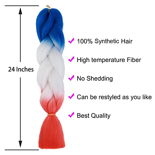 Jumbo Braiding Hair Ombre Braiding Hair Extensions Synthetic Twist Braids Crochet Synthetic Fiber For Twist Braiding Hair Extension(5Pcs/Lot Blue/White/Red-Orange Red) #TOP3
