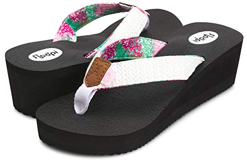 Floopi High Heel Wedge Sandals for Women-Comfort Yoga Mat Footbed for Support, Flip Flop Thong Platforms for Summer (11, White/Coral-519)
