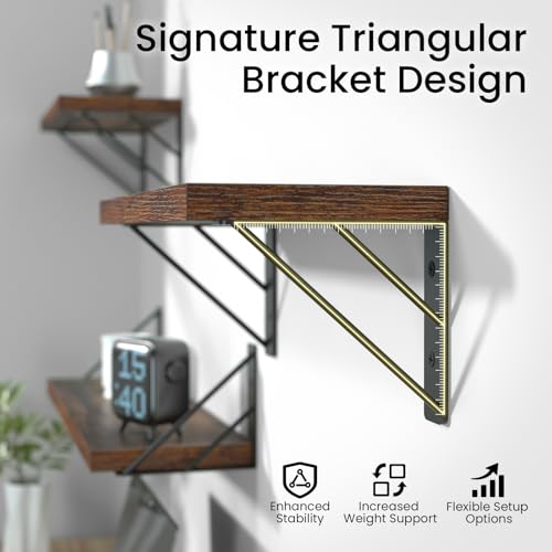 Image of BAYKA Wall Shelves for Bedroom Decor, Floating Shelves for Wall, Display Mounted Rustic Wood Shelf for Books,Plants,Corner Shelves for Bathroom,Kitchen,Living Room(Rustic Brown,36in,Set of 3)