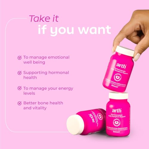 Image of Arth Perimenopause Support | Pack of 2 | Menopause Supplement for Women to Help with Hot Flashes, Mood Swings, Night Sweats & Hormonal Balance with Ashwagandha, Chasteberry & Soy Isoflavones | 120 Veg Tablets