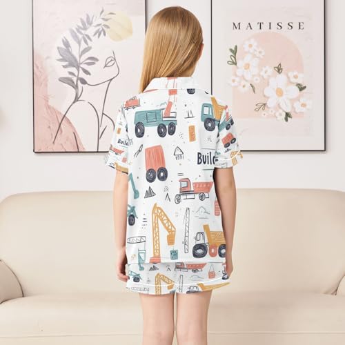 senya Pajama Sets Silky Button Down Nightwear Sleepwear Size 5-14 Years Red Blue Construction Truck4