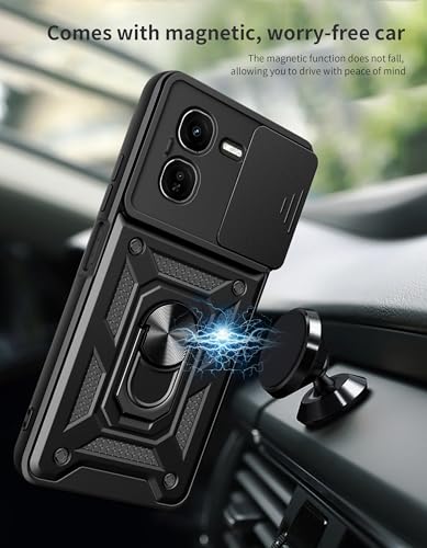 Image of Scalebee Tough Armor Bumper Back Cover Case for iQOO Z9x 5G | Sliding Camera Cover, Kickstand & Ring Holder | 360 Protection Back Cover Case for iQOO Z9x 5G (PC & TPU, Black)