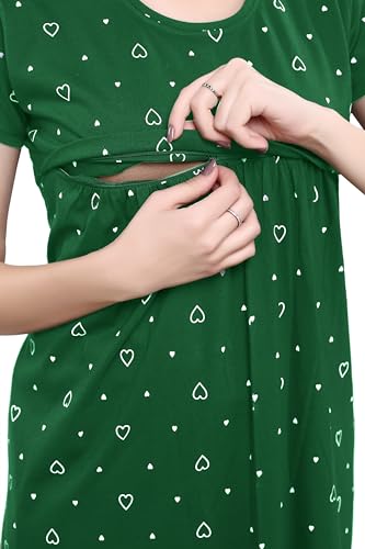 Image of TIGYWIGY Women's Cotton Printed Knee Length Maternity /Feeding /Nursing Nighty (Medium, Olive1)