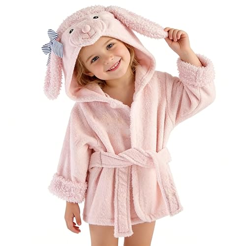 Image of Baby Girl Bathrobes Wash Waddle Pink Sheep Hooded Robe Girls bath robe towel Terry Cotton Ultra Absorbent