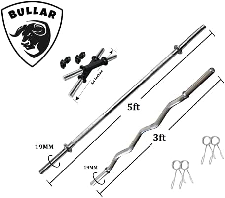 BULLAR Home Gym Set, Home Gym Combo, Home Gym Equipments for Men, Home Gym Kit with 50Kg Weight Plates, 5ft Straight Rod and 3ft curl Rod, 1 Pair Dumbbell rods & Accessories