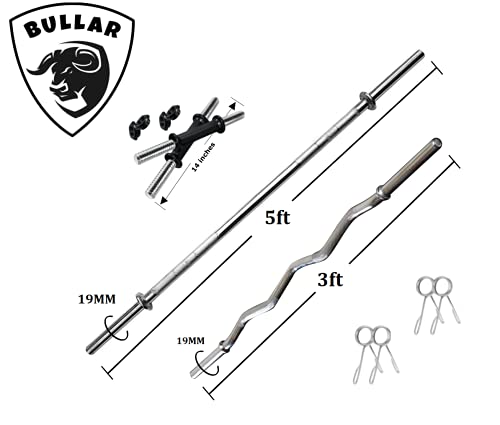 BULLAR Home Gym Set, Home Gym Combo, Home Gym Equipments for Men, Home Gym Kit with 50Kg Weight Plates, 5ft Straight Rod and 3ft curl Rod, 1 Pair Dumbbell rods & Accessories