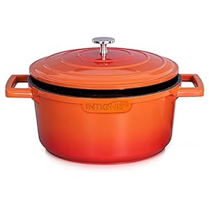 casserole avec couvercle, Aluinimum, heavy duty, plus léger que la fonte, faitout à induction, résistant au four (Orange, 24 cm)